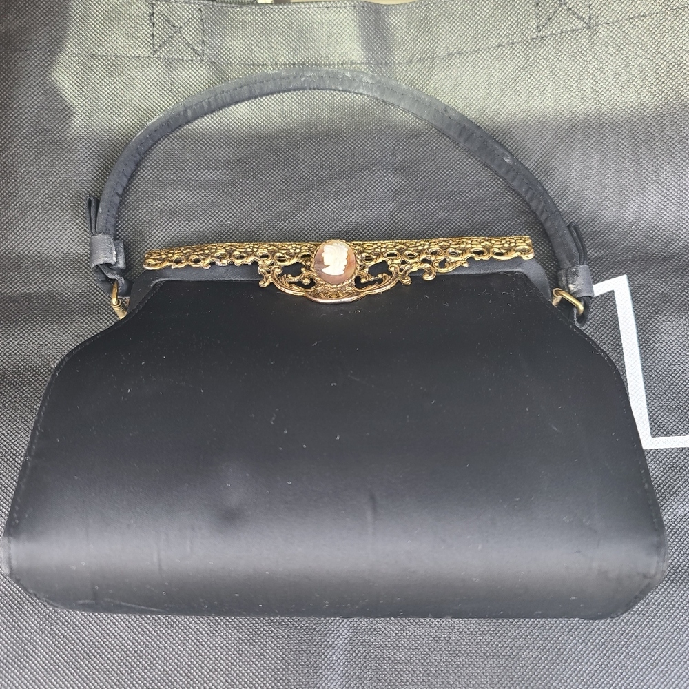 Vintage Black Satin Handbag